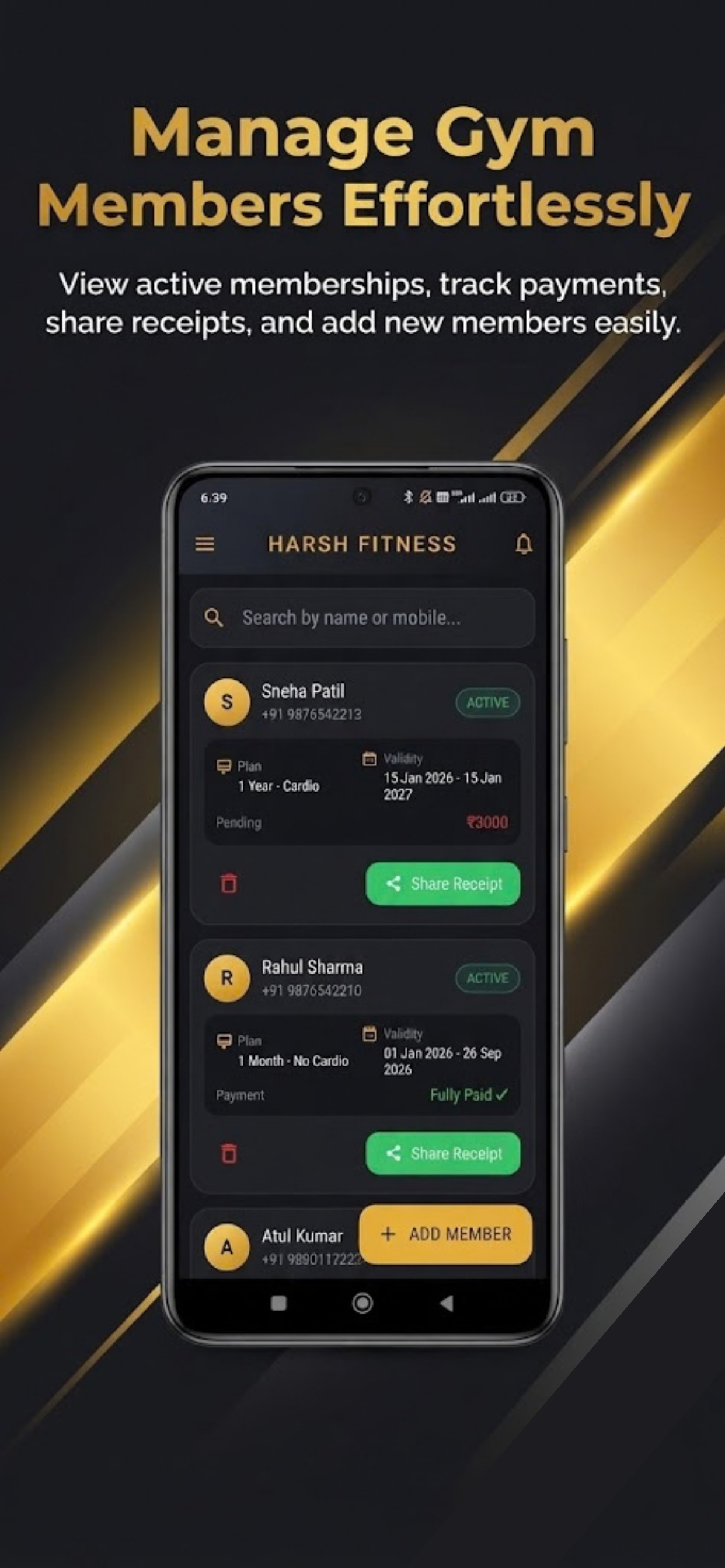 Owner app — manage gym members